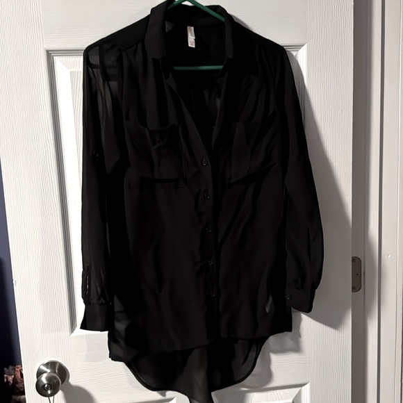 Xhilaration Tops - Black sheer button up with option to roll sleeves up with buttons size xs